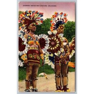 Postcard Oklahoma OK Shawnee Indian War Dancers Colorful  Vintage c1940s Linen